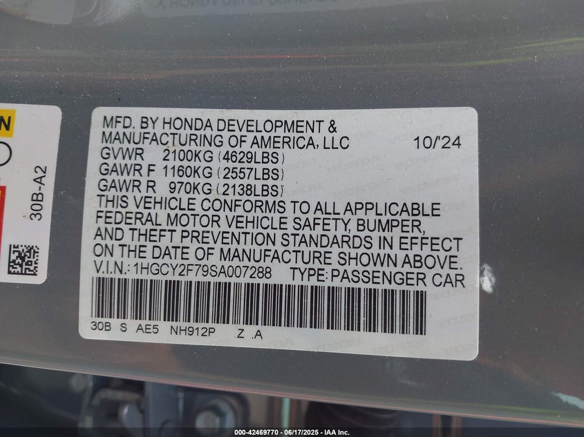 VIN: 1HGCY2F79SA007288 2025 HONDA ACCORD HYBRID SPORT-L