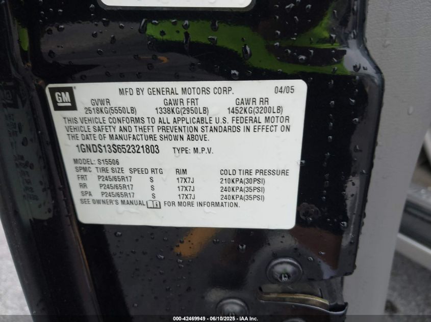 2005 Chevrolet Trailblazer Lt VIN: 1GNDS13S652321803 Lot: 42469949