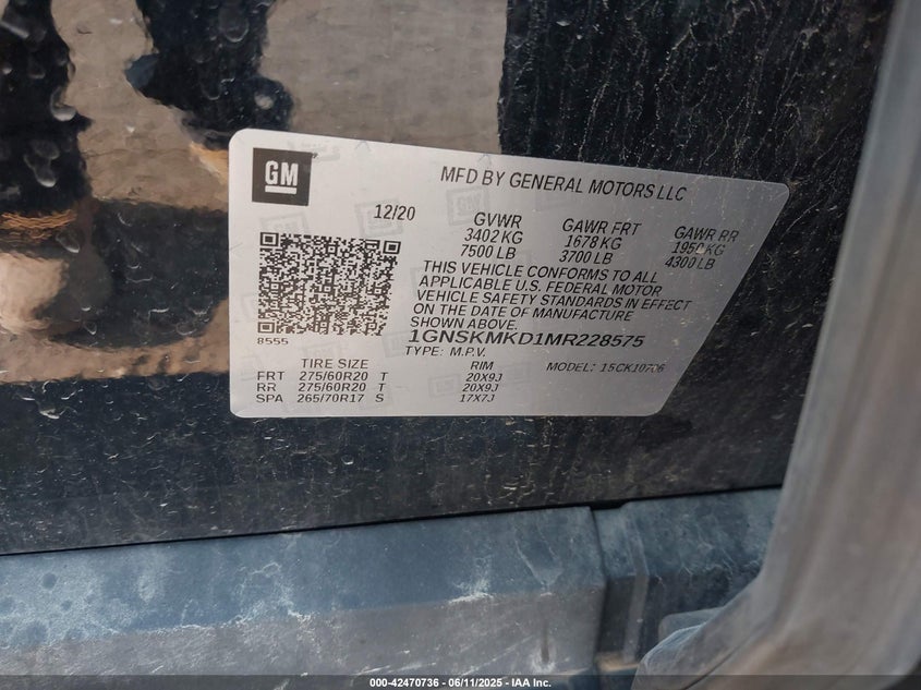 2021 CHEVROLET TAHOE 4WD LS 1GNSKMKD1MR228575