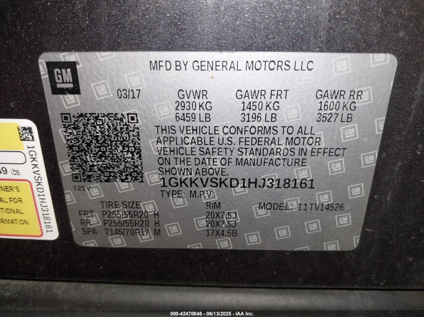 2017 GMC Acadia Limited VIN: 1GKKVSKD1HJ318161 Lot: 42470846