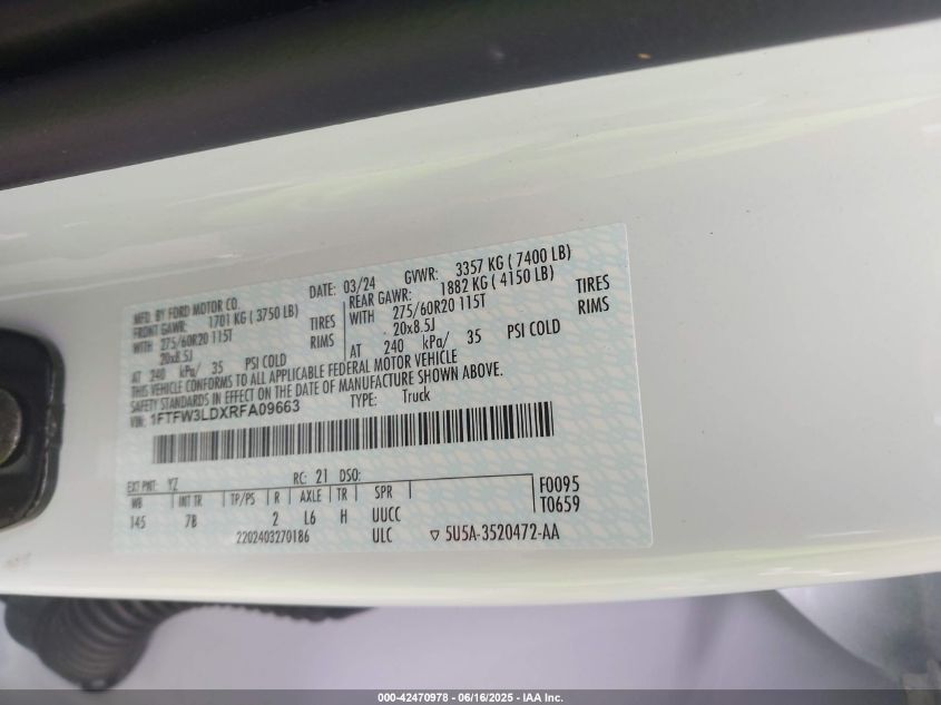 2024 Ford F-150 - 1FTFW3LDXRFA09663