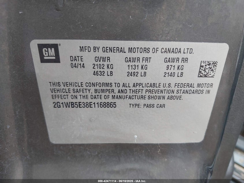 2014 CHEVROLET IMPALA LIMITED LT - 2G1WB5E38E1168865