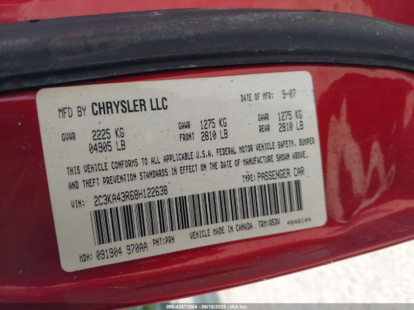 2008 Chrysler 300 Lx VIN: 2C3KA43R68H122638 Lot: 42471584