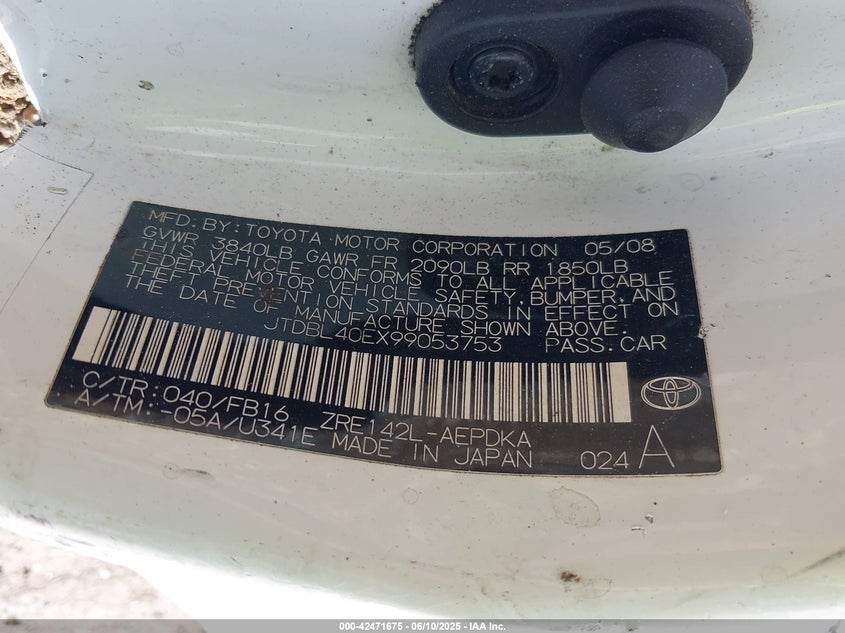 2009 TOYOTA COROLLA VIN: JTDBL40EX99053753