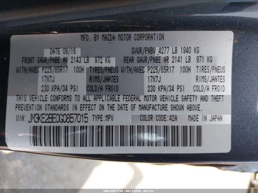 2016 MAZDA CX-5 SPORT - JM3KE2BE0G0857015