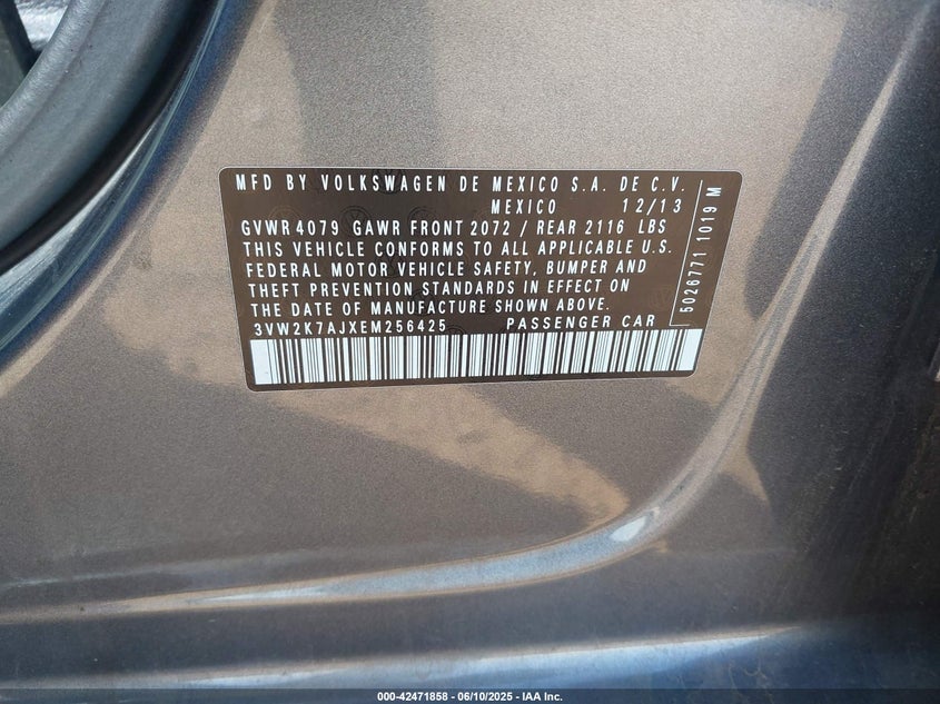 2014 VOLKSWAGEN JETTA 2.0L S - 3VW2K7AJXEM256425