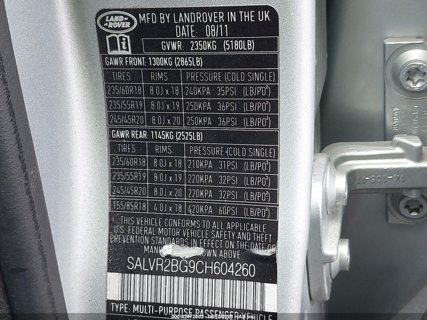 2012 Land Rover Range Rover Evoque Pure Plus VIN: SALVR2BG9CH604260 Lot: 42472002