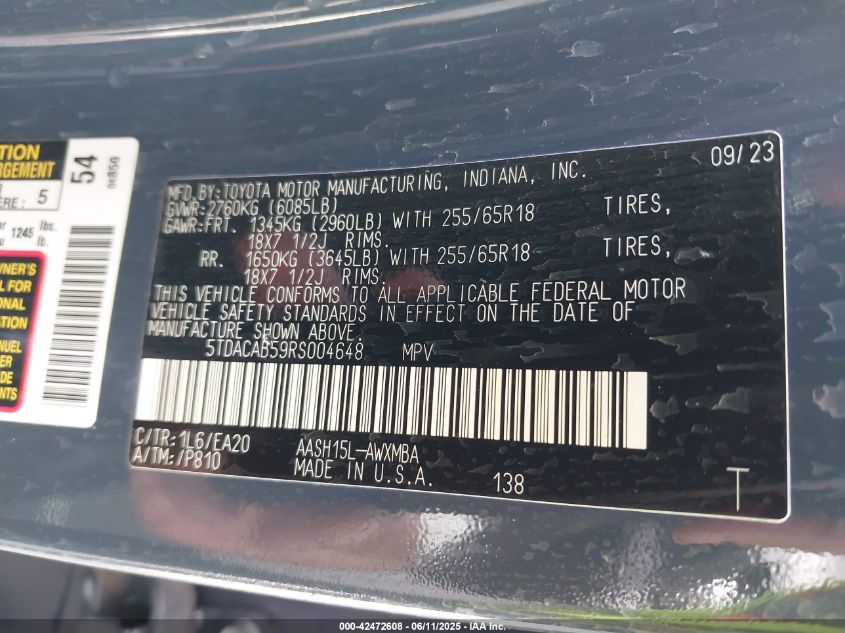 2024 Toyota Highlander - 5TDACAB59RS004648