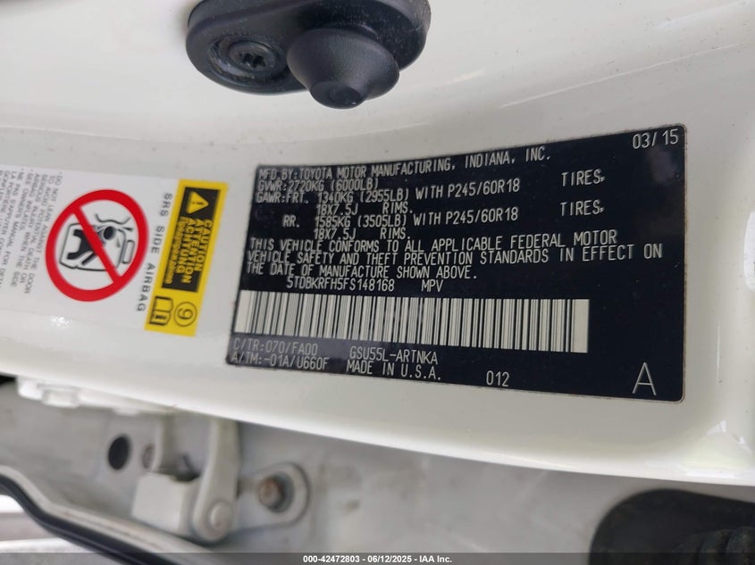 2015 TOYOTA HIGHLANDER LE PLUS V6 - 5TDBKRFH5FS148168