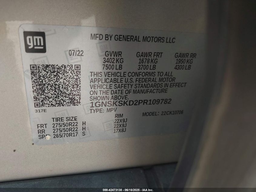 2023 Chevrolet Tahoe - 1GNSKSKD2PR109782