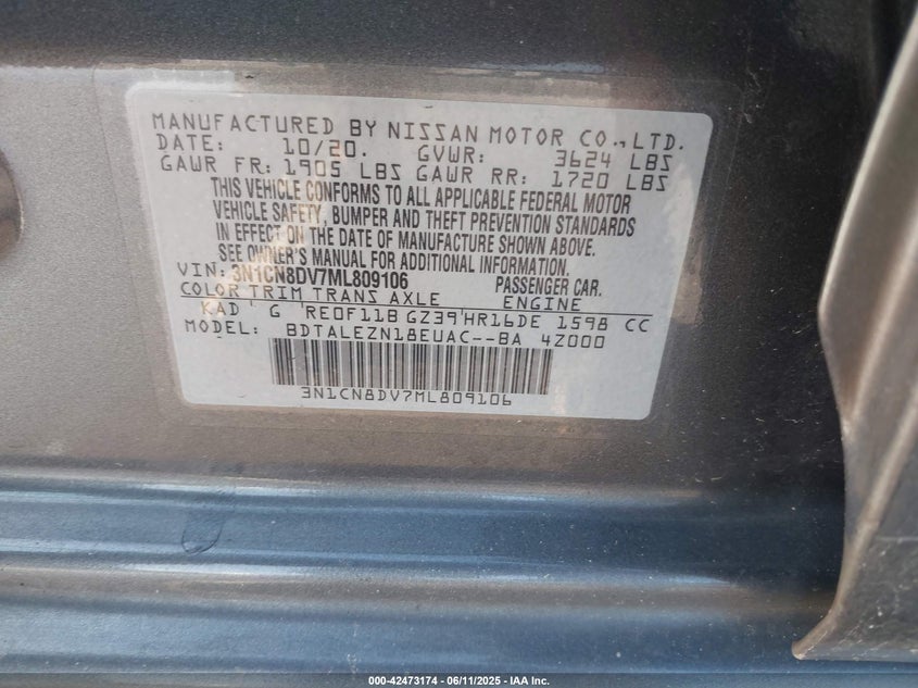 2021 NISSAN VERSA S XTRONIC CVT - 3N1CN8DV7ML809106