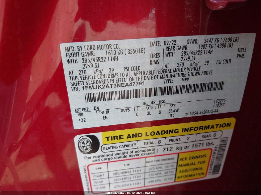 2022 Ford Expedition - 1FMJK2AT3NEA47791