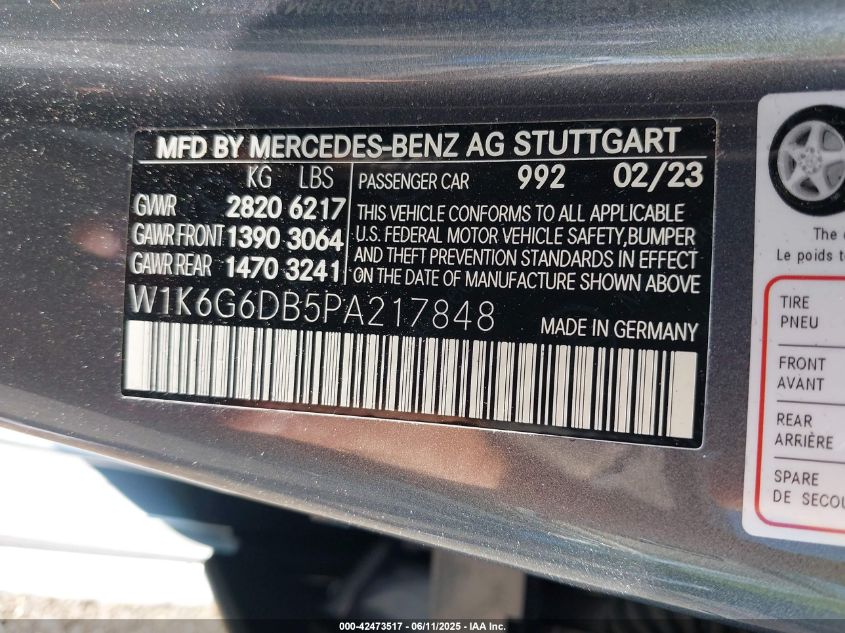 2023 Mercedes-Benz S-Class - W1K6G6DB5PA217848