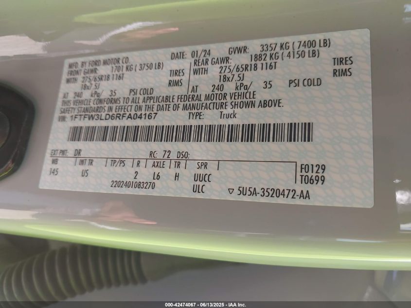 2024 Ford F-150 - 1FTFW3LD6RFA04167