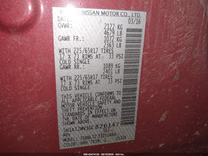 2016 NISSAN ROGUE SV - 5N1AT2MV3GC826147