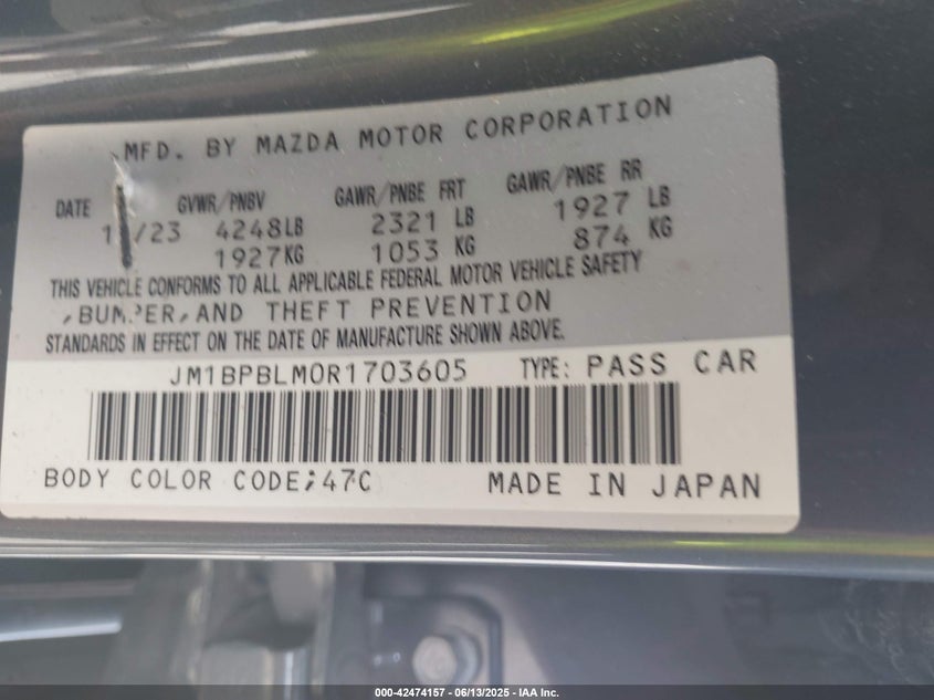 2024 MAZDA MAZDA3 HATCHBACK VIN: JM1BPBLM0R1703605