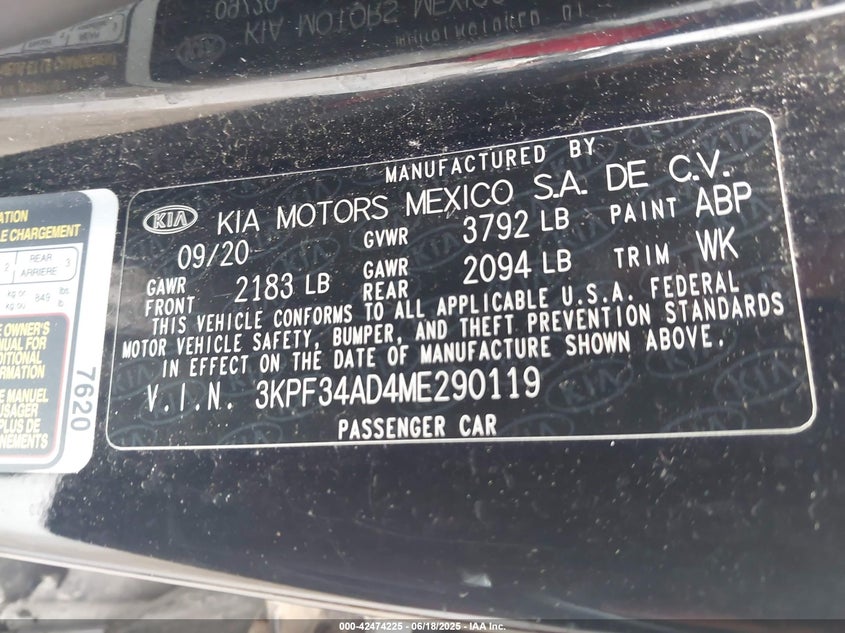 2021 KIA FORTE VIN: 3KPF34AD4ME290119