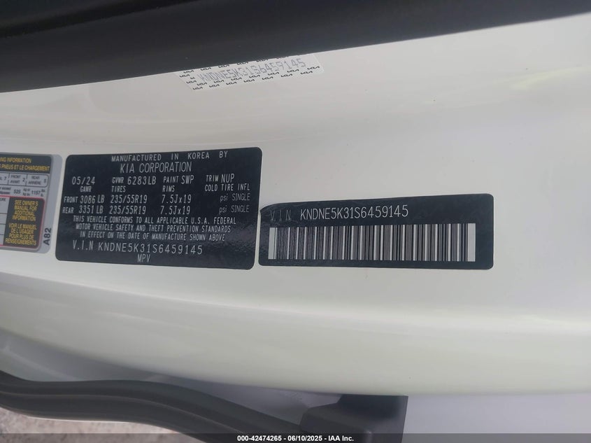 VIN KNDNE5K31S6459145 2025 KIA CARNIVAL MPV SX PRESTIGE