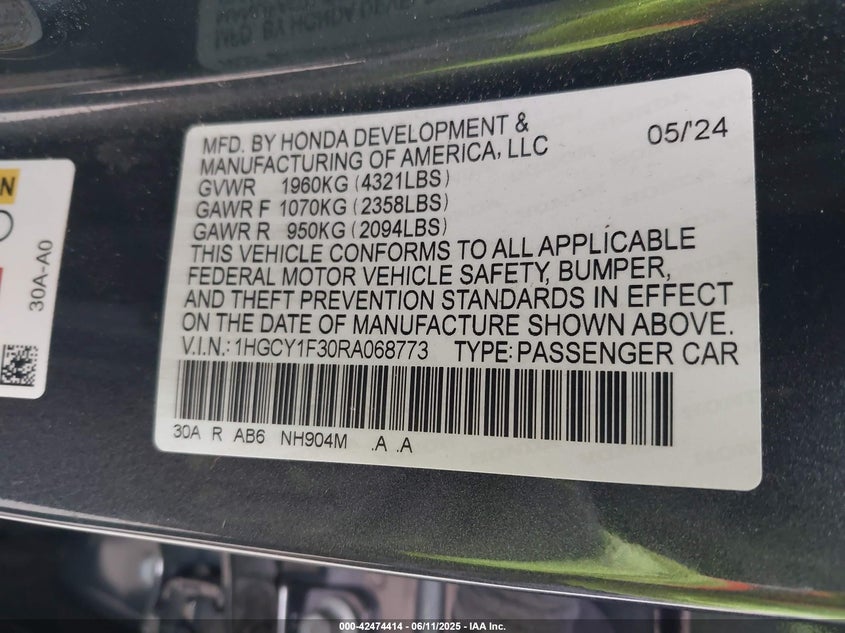 2024 HONDA ACCORD EX - 1HGCY1F30RA068773