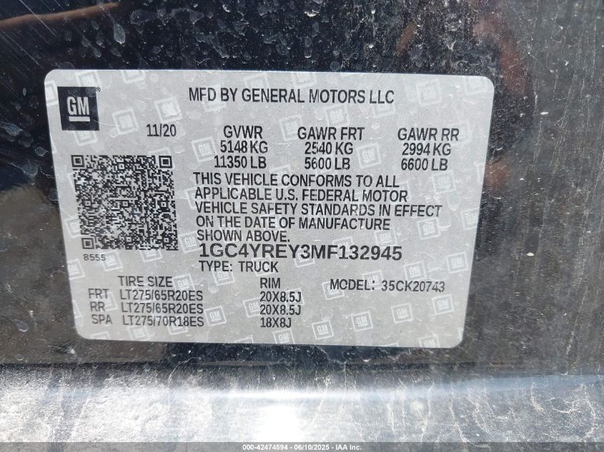 2021 Chevrolet Silverado 2500 - 1GC4YREY3MF132945