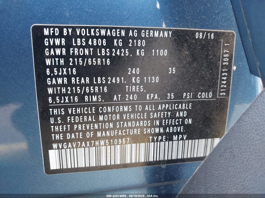 2017 VOLKSWAGEN TIGUAN 2.0T S - WVGAV7AX7HW510957