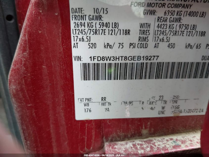 2016 Ford F-350 Chassis Xlt VIN: 1FD8W3HT8GEB19277 Lot: 42474896