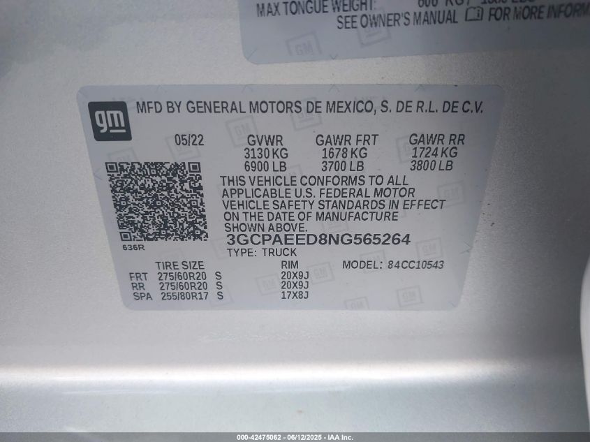 2022 Chevrolet Silverado 1500 - 3GCPAEED8NG565264