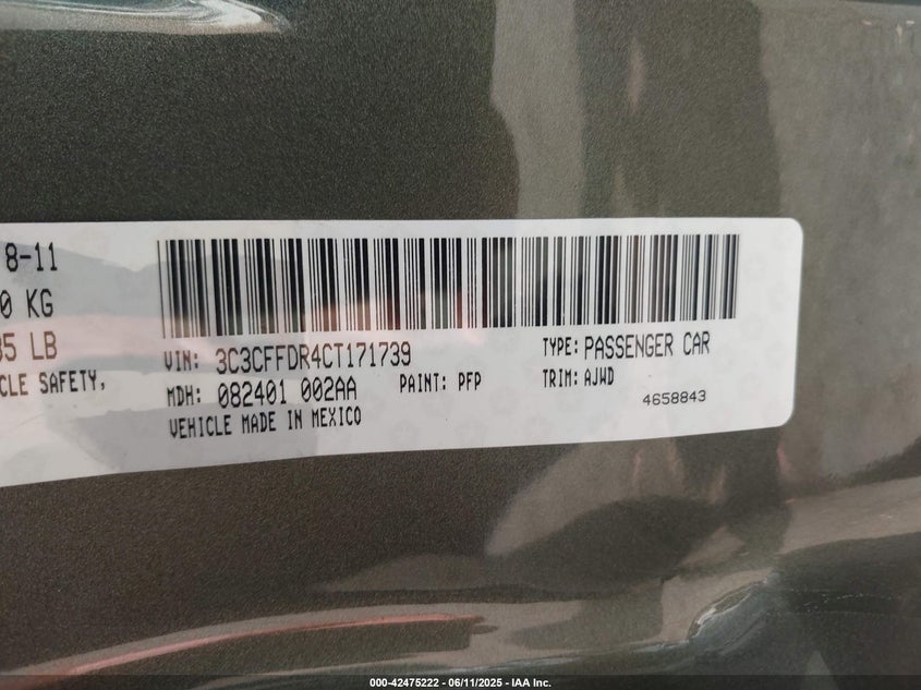2012 FIAT 500C VIN: 3C3CFFDR4CT171739