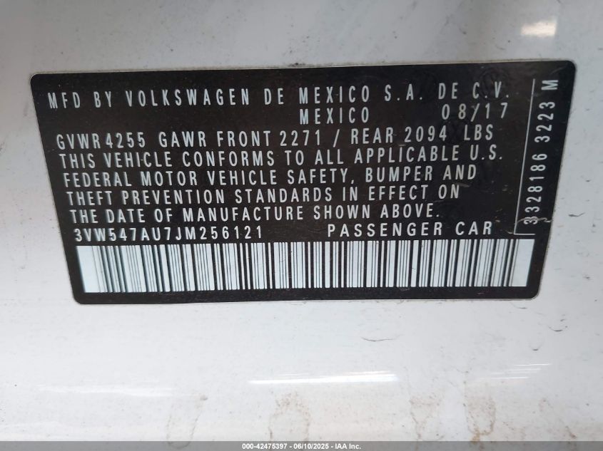 2018 Volkswagen Golf Gti 2.0T Autobahn/2.0T S/2.0T Se VIN: 3VW547AU7JM256121 Lot: 42475397