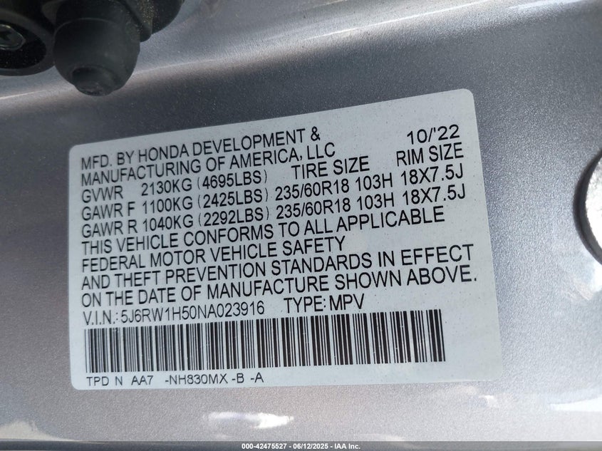 2022 HONDA CR-V 2WD EX - 5J6RW1H50NA023916