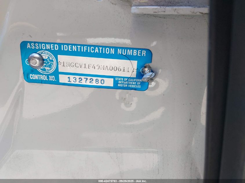 2021 Honda Accord Sport Special Edition VIN: 1HGCV1F49MA006119 Lot: 42475783