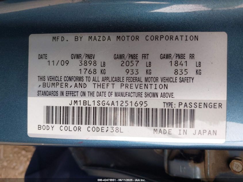 2010 Mazda Mazda3 I Touring VIN: JM1BL1SG4A1251695 Lot: 42475951