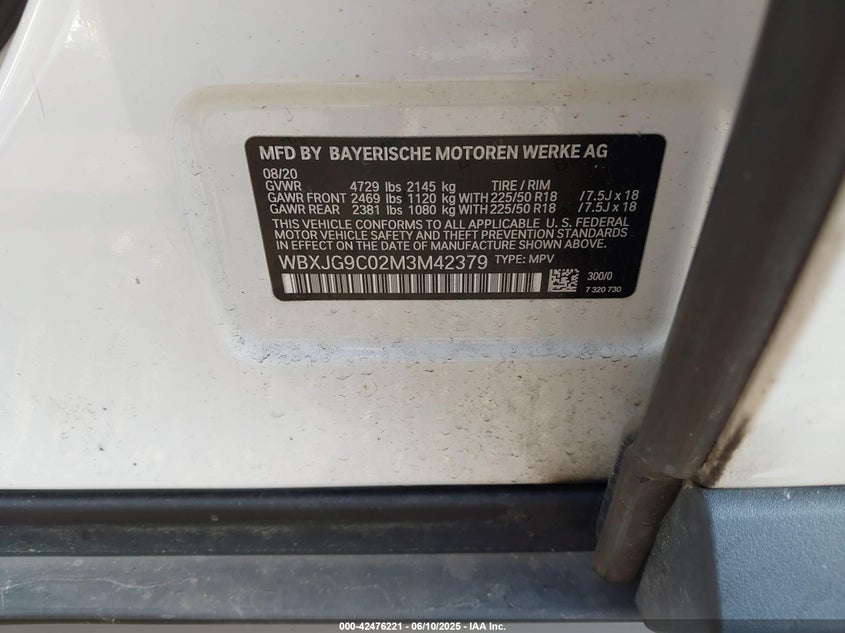 2021 BMW X1 XDRIVE28I VIN: WBXJG9C02M3M42379