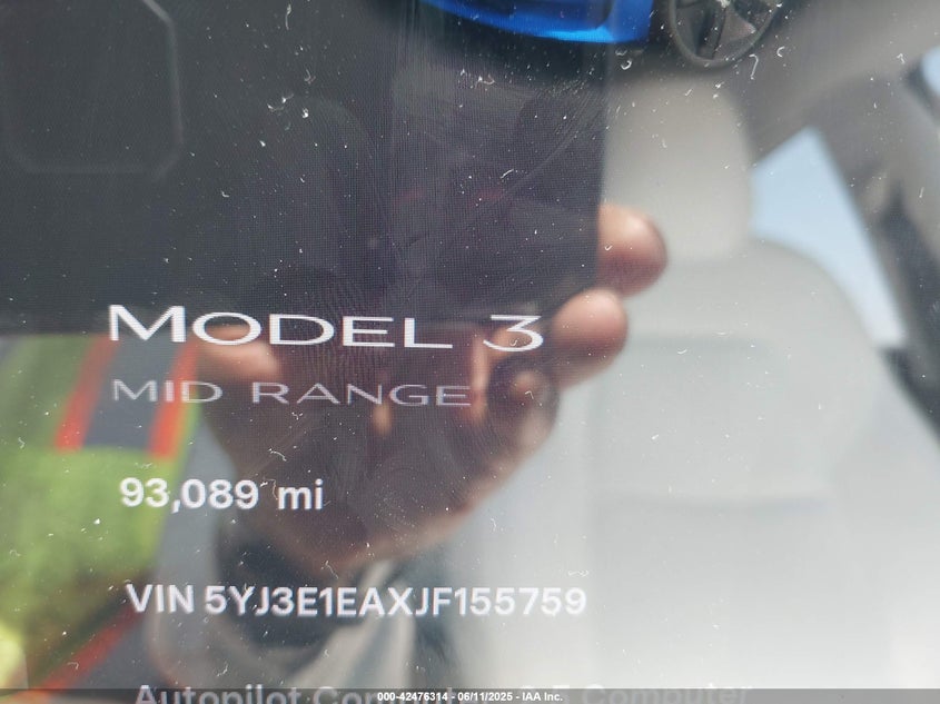 2018 TESLA MODEL 3 VIN: 5YJ3E1EAXJF155759