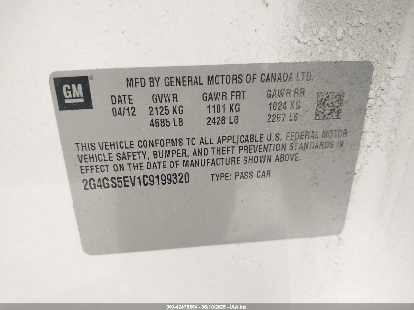 2012 Buick Regal Turbo - Premium 1 VIN: 2G4GS5EV1C9199320 Lot: 42476564