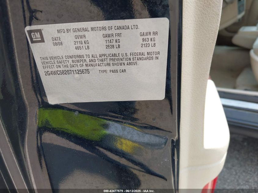 2007 Buick Lacrosse Cx VIN: 2G4WC582071125675 Lot: 42477579