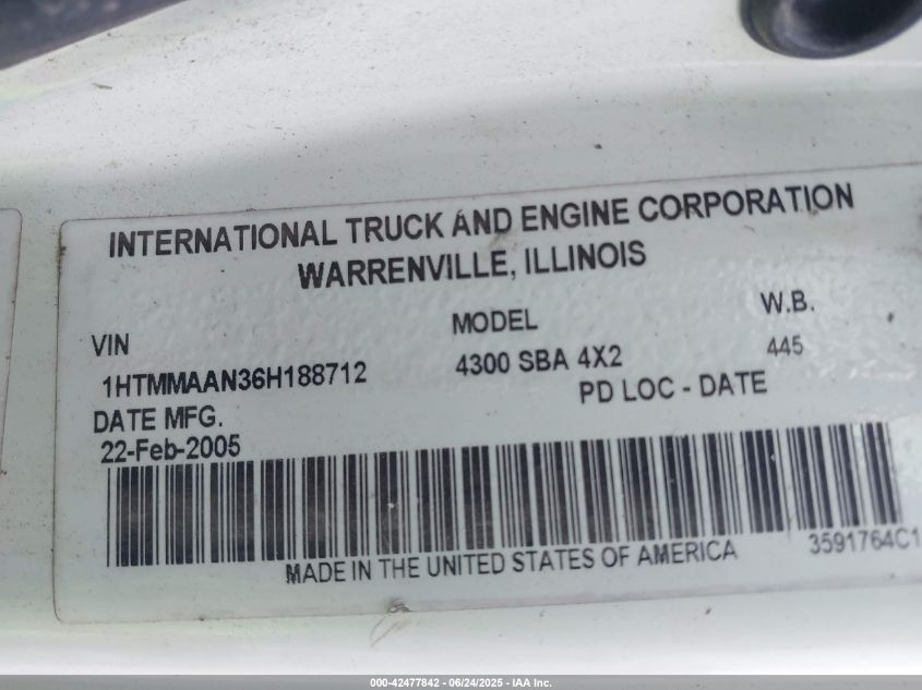 2006 International 4000 4300 VIN: 1HTMMAAN36H188712 Lot: 42477842