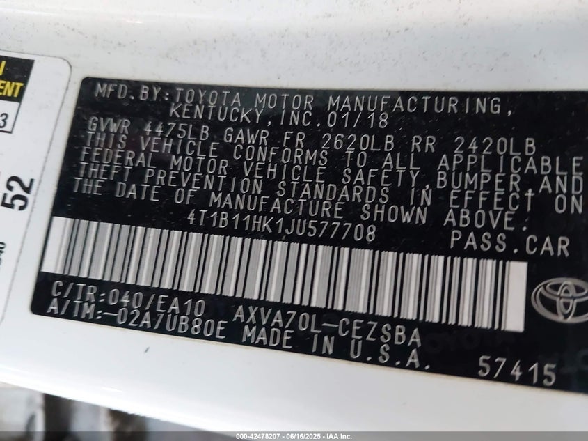 4T1B11HK1JU577708 2018 TOYOTA CAMRY photo no. 9