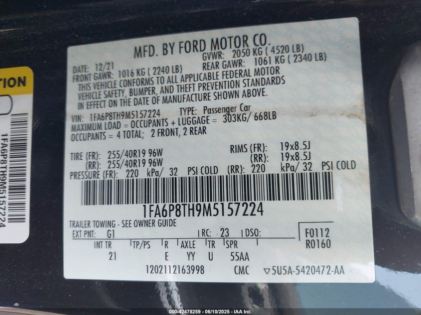 2021 FORD MUSTANG ECOBOOST FASTBACK - 1FA6P8TH9M5157224