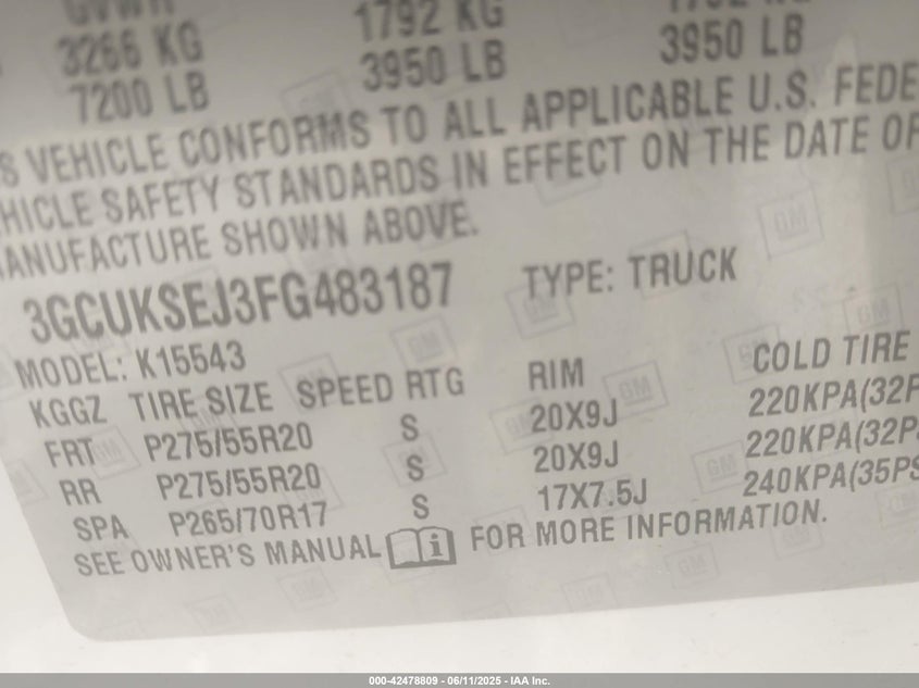 2015 CHEVROLET SILVERADO 1500 1LZ - 3GCUKSEJ3FG483187