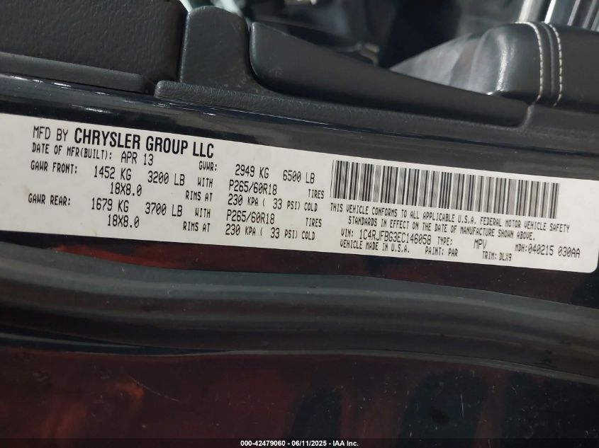 2014 Jeep Grand Cherokee Limited VIN: 1C4RJFBG3EC146058 Lot: 42479060