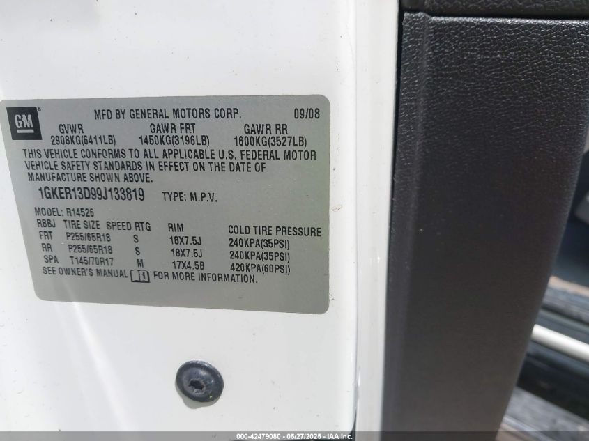 2009 GMC Acadia VIN: 1GKER13099J133819 Lot: 42479080