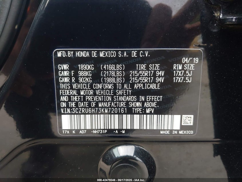 2019 HONDA HR-V EX-L - 3CZRU6H73KM720161