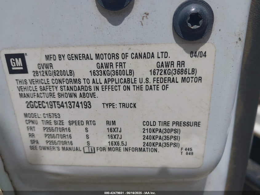 2004 Chevrolet Silverado 1500 Lt VIN: 2GCEC19T541374193 Lot: 42479651