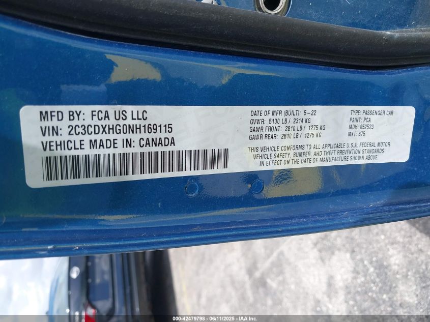 2022 Dodge Charger Gt Rwd VIN: 2C3CDXHG0NH169115 Lot: 42479798