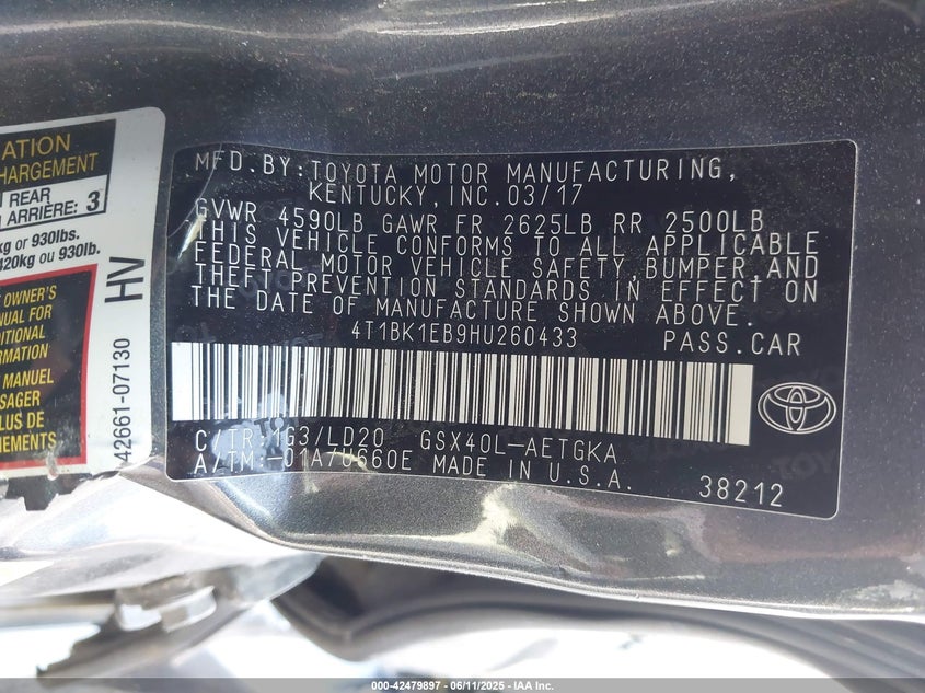 2017 TOYOTA AVALON XLE - 4T1BK1EB9HU260433