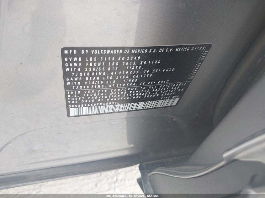 VIN 3VV3B7AX9PM055390 2023 VOLKSWAGEN TIGUAN 2.0T SE