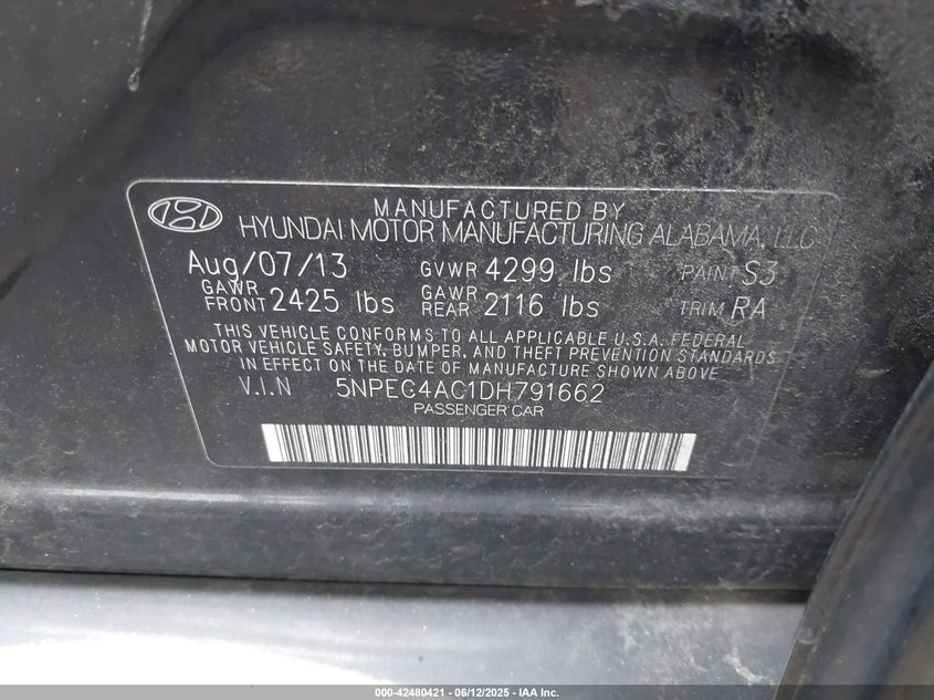 2013 HYUNDAI SONATA LIMITED - 5NPEC4AC1DH791662