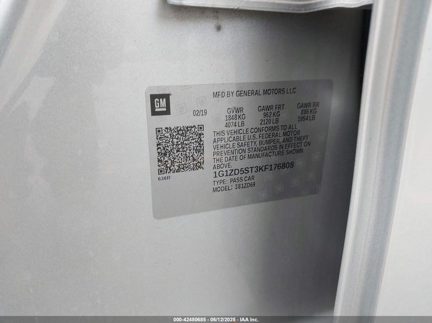 2019 CHEVROLET MALIBU LT - 1G1ZD5ST3KF176808