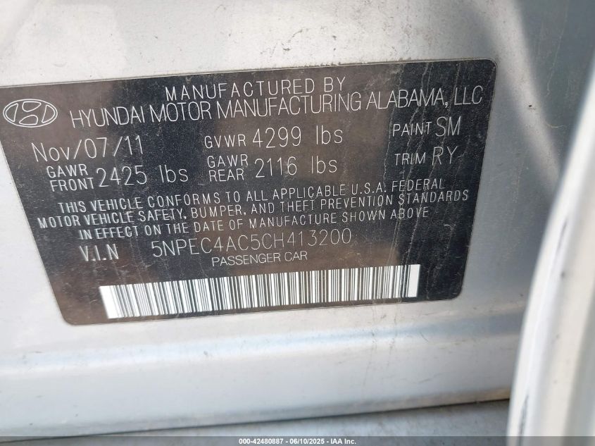 2012 Hyundai Sonata Limited VIN: 5NPEC4AC5CH413200 Lot: 42480887